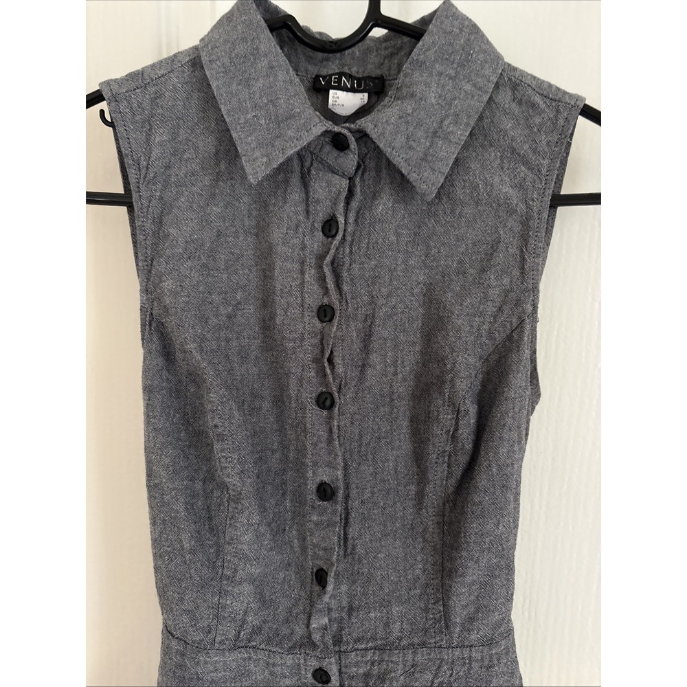 Venus Maxi Midi Dress Womens Blue Chambray High Low Button Front Tie Sz 8 - Picture 2 of 10